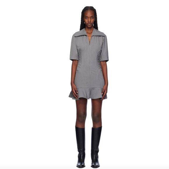 Ganni - Gray Striped Suiting Minidress - Picture 2 of 5